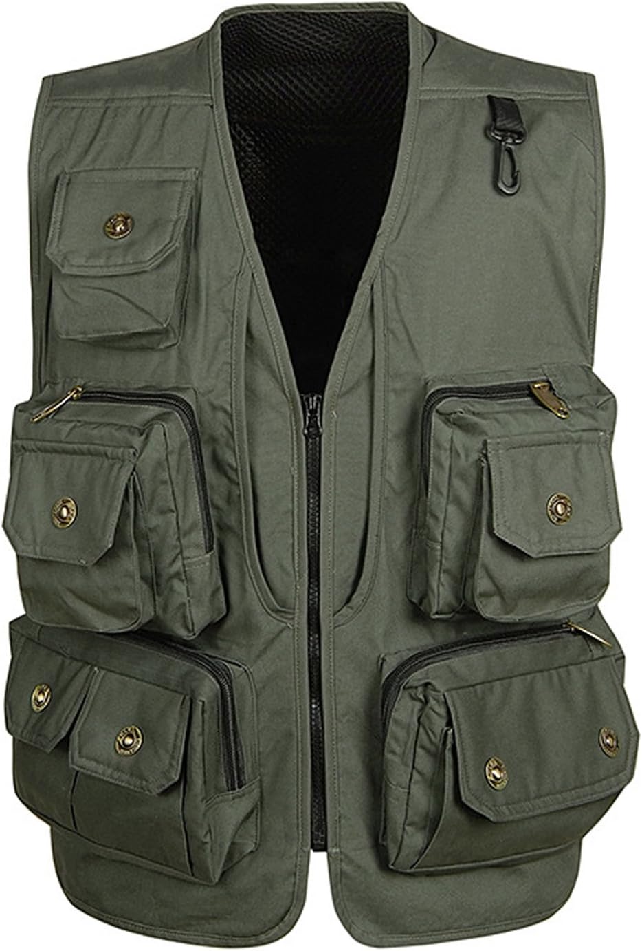 Flygo Men's Outdoor Work Utility Fishing Hunting Photography Travel Vest with Multiple Pockets (Large, Army Green)