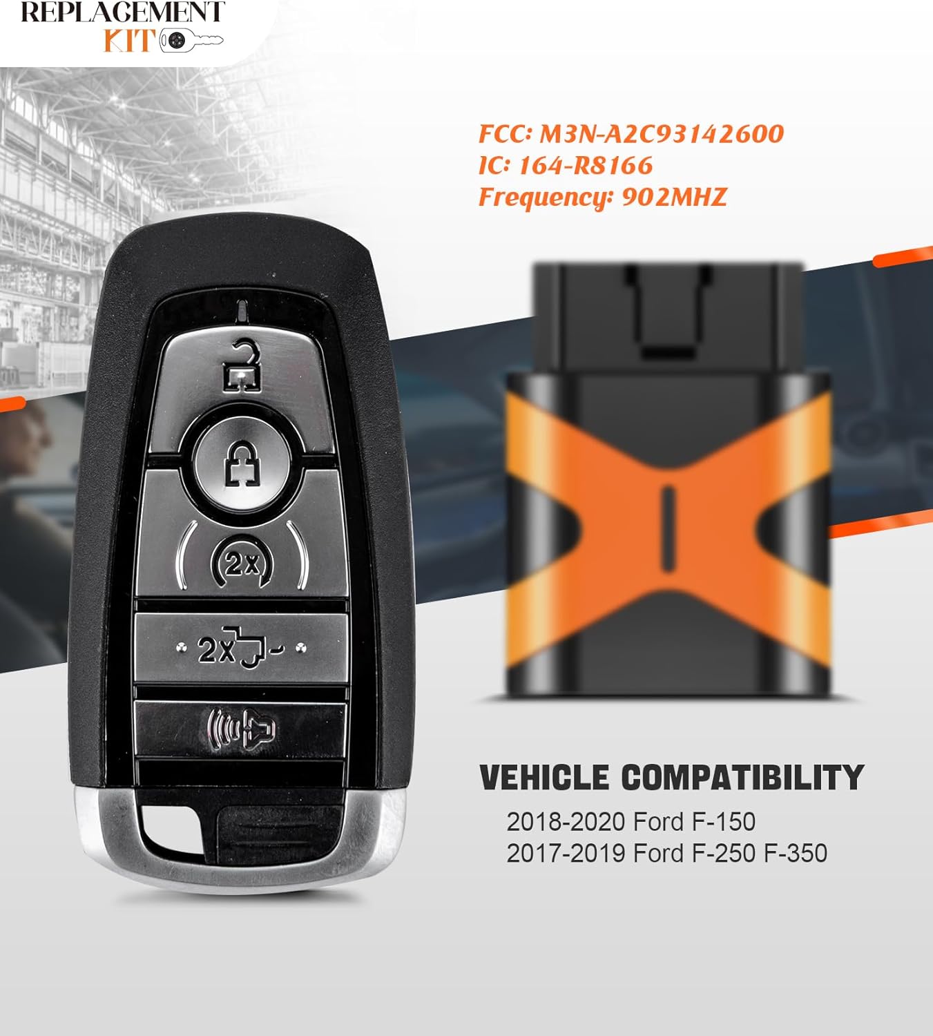 Smart Key Fob Replacement for Ford M3N-A2C93142600 164-R8166 fits F150 F-150 2018 2019 2020 (Truck)