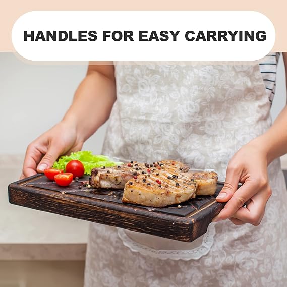 TESLYAR Wooden Steak Board & Plate - Steak Serving Platter, 11.8 x 7.9 in