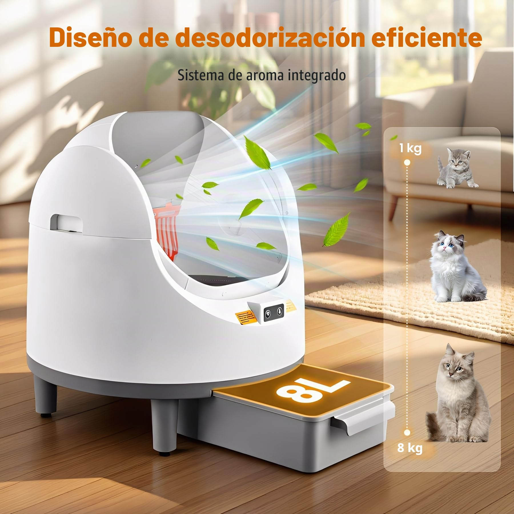 Bandeja Sanitaria automática con diseño de Gran Capacidad, sin olores, autolimpiable, controlada por aplicación, Ideal para hogares con Varios Gatos (msp01)
