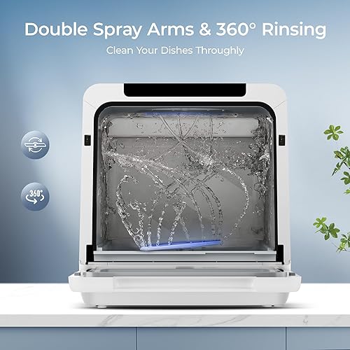 Miniatura 7 de EUHOMY Lavavajillas portátil para encimera, 8 programas de mini lavavajillas con tanque de agua integrado de 5 litros y manguera de entrada, no