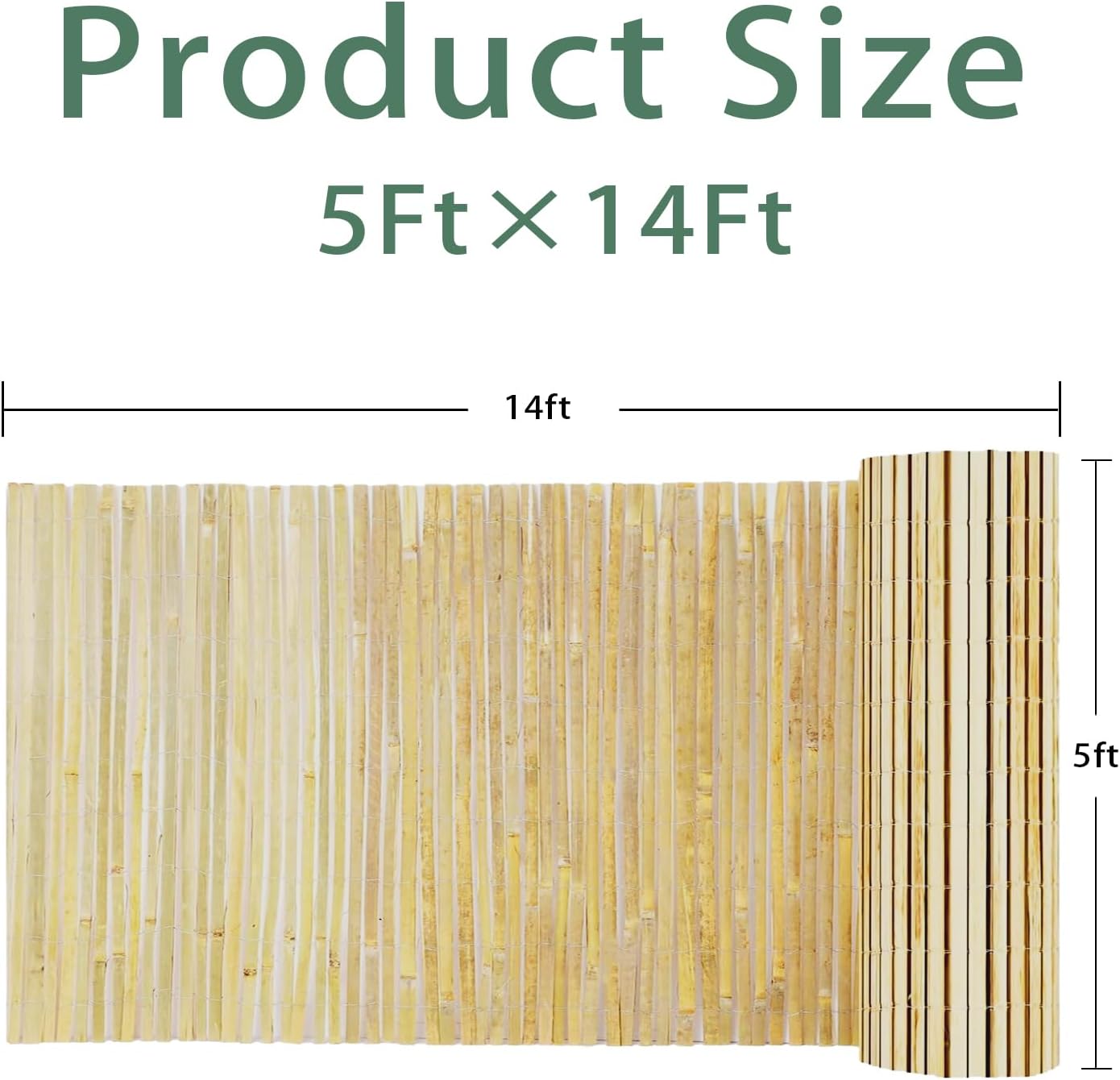 Bamboo Slat Fence 5ft x 14ft, Natural Split Fencing, Bamboo Privacy Fence Screen 5 Feet High, Privacy Fence for Garden, Divider, Balcony, Pool Side