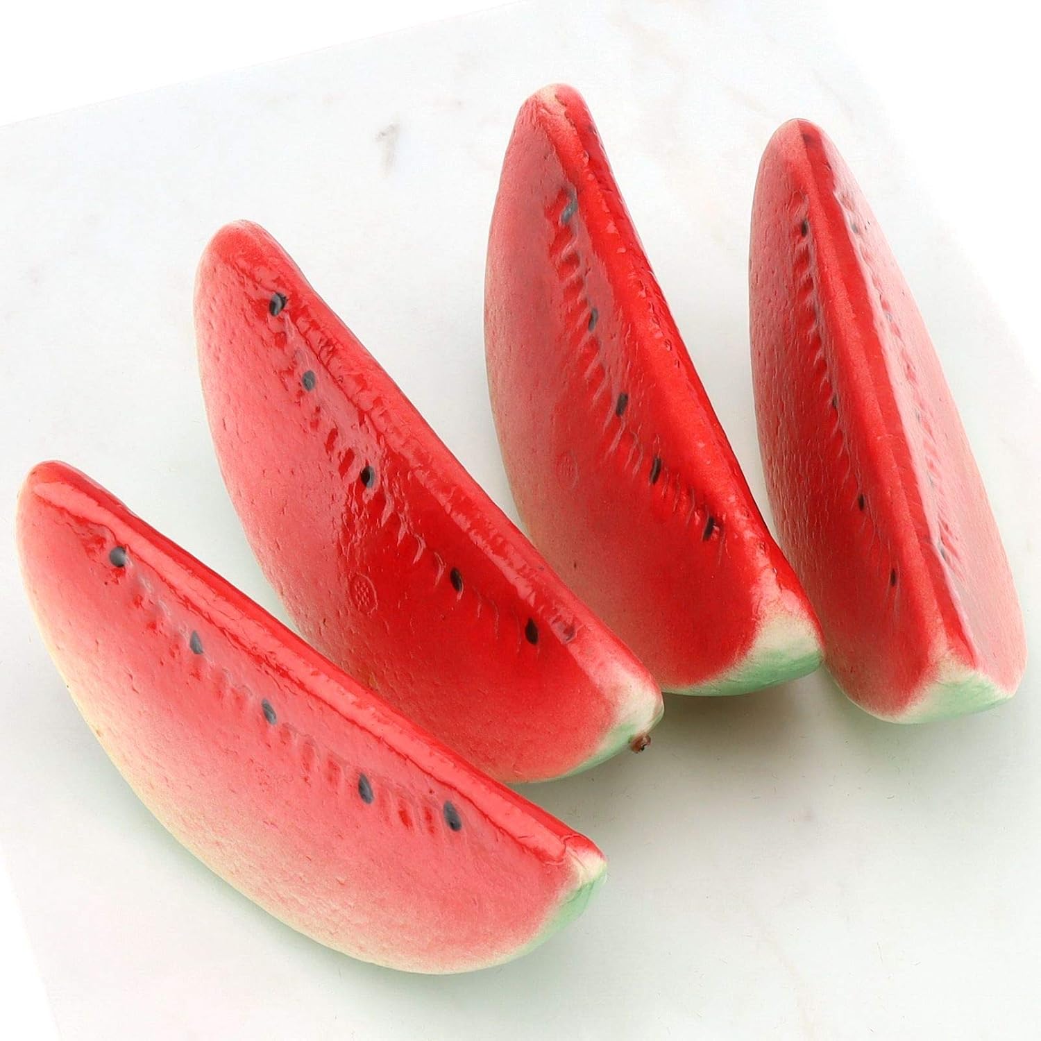 Woration 4 PCS Artificial Fake Watermelon Slice Fruit Faux Lifelike Plastic Red Watermelons for Home Fruit Bowls Kitchen Decor & Accessories