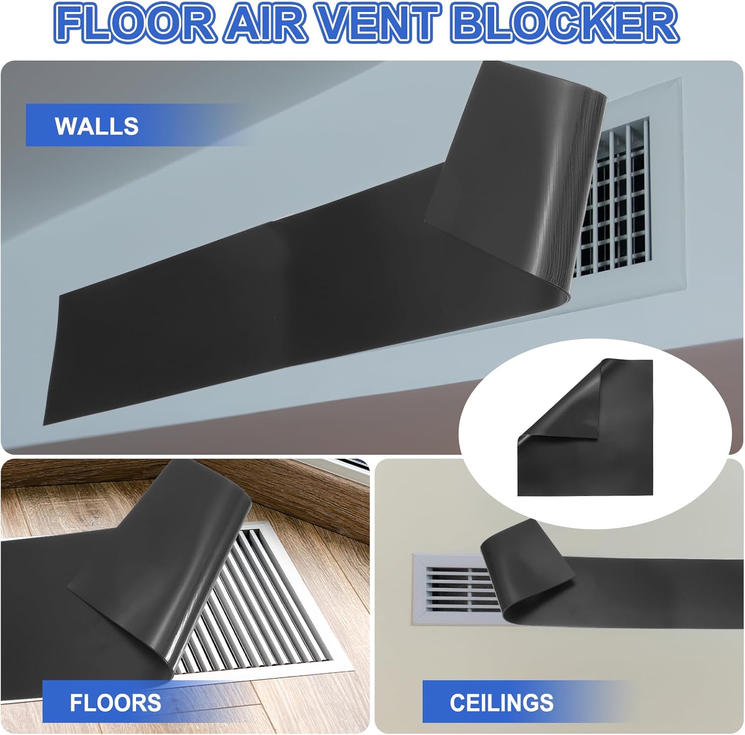 PATIKIL Square Magnetic Vent Covers 14x14 Inch, Floor Air Vent Blocker Covers Register Sound Proof Cover for Home Floor Wall Ceiling, Black