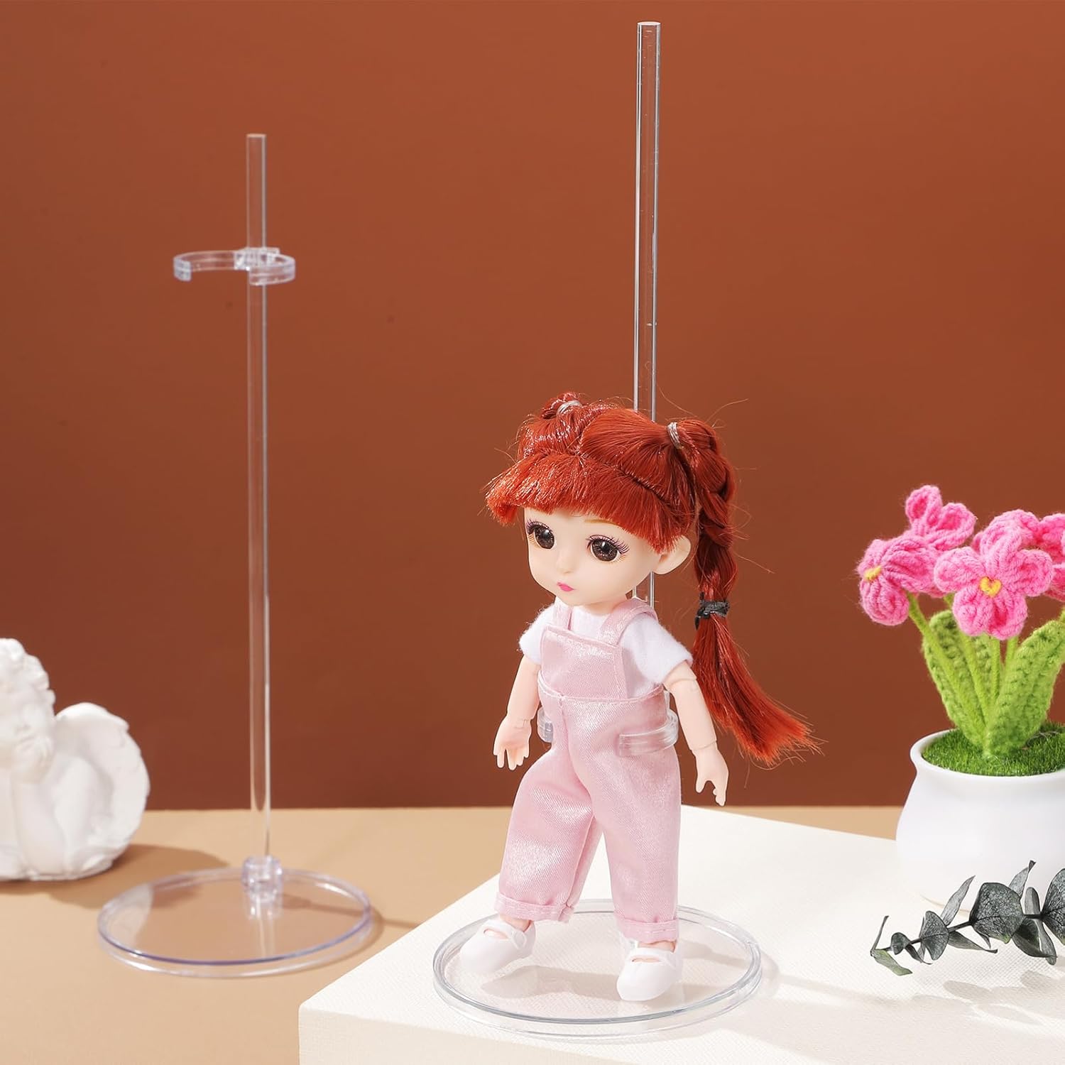 Toyvian Clear Adjustable Doll Stand for 6-8 Inch Dolls Figurine Display Holder Desktop Doll Support Stand for Collectible Dolls Display