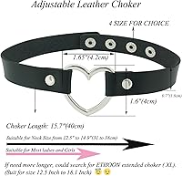 Vista 4 de Gargantilla ajustable de piel con corazón, estilo punk, estilo gótico, collar suave con cadena, para mujeres y niñas