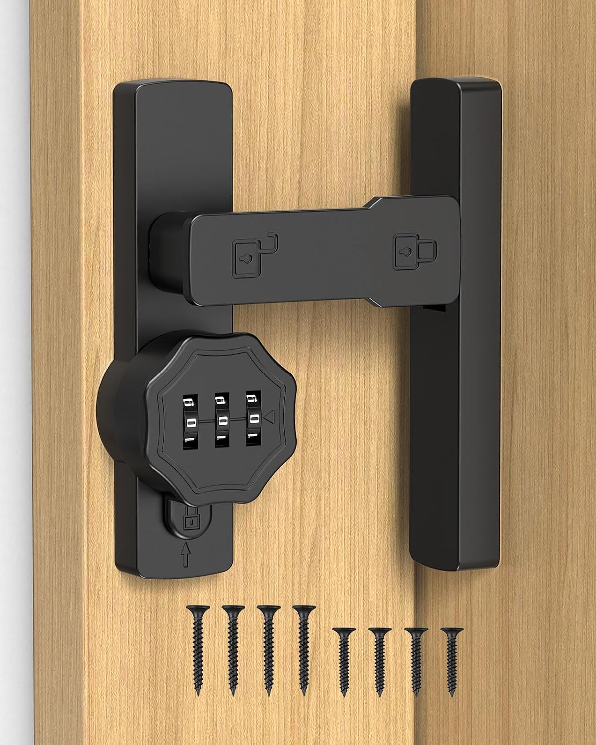 Keyless 90/180 Degree Sliding Barn Door Lock Latch, Black-1PC | Flip Latch Lock with 3 Digit Combination for Shed, Closet, Cabinet, Cupboard, Screen, Bifold /Swinging Door