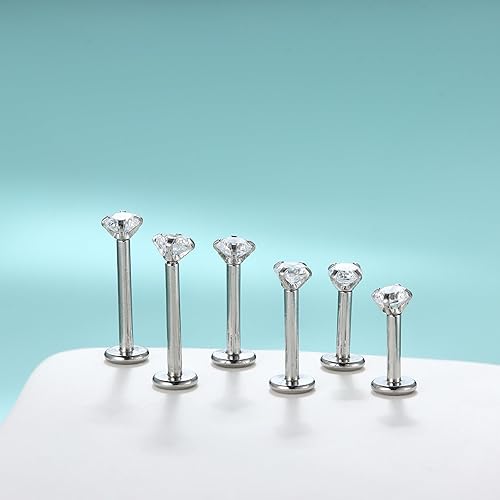 Miniatura 6 de FIBO STEEL 316L 2-6pcs Stainless Steel 16G 3mm CZ Inlaid Lip Rings Labret Monroe Nose Studs Helix Earring Piercing 6mm 8mm 10mm Bar Length Available