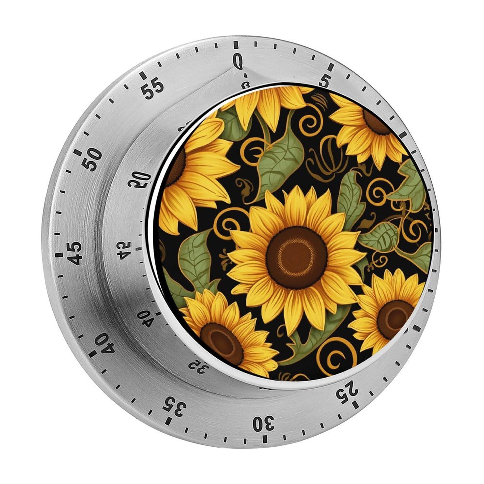 Beautiful Sunflower Kitchen Timer Chef Cooking Timers Clock with Loud Alarm Exquisite Stainless Steel Mechanical