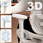 Vonesse chaise de bureau ergonomique avec repose-pieds, chaise de jeu d'ordinateur avec support Lombaire Dynamique & Siège en maille respirable de profondeur réglable, Chaises de bureau avec réglable 3D Appuie-tête et accoudoirs (blanc)