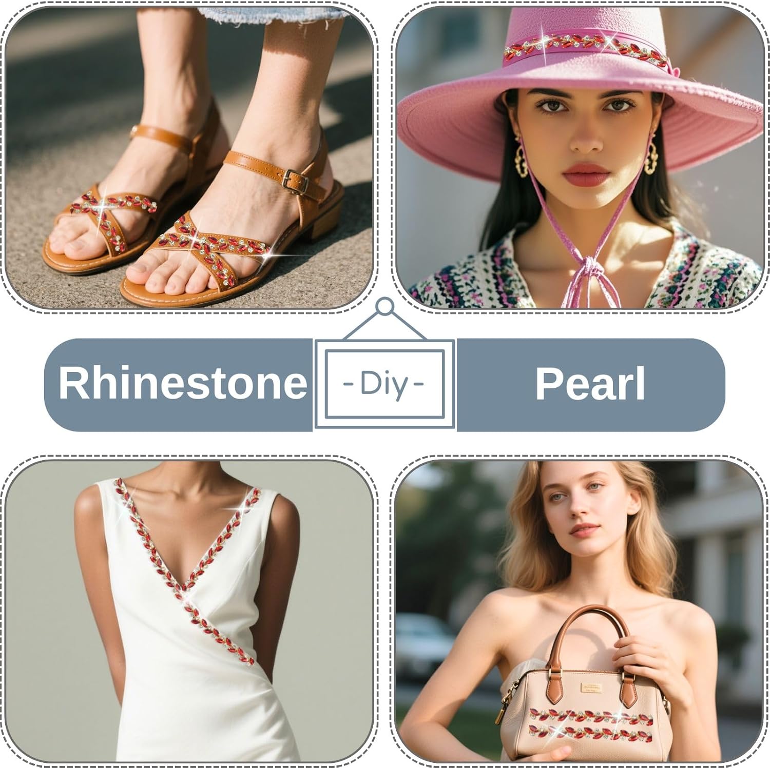 3 Yards Rhinestone Trim Chain Red String Strips Crystal Applique Fringe Ribbon Beads Sewing for Dress DIY Party Wedding Bouquet Decoration Bridal Costume Embellishment