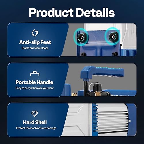 Miniatura 7 de VIVOHOME Bomba de vacío HVAC de 2 etapas de 1.5 HP 14.4 CFM para sistemas R134a R12 R22 R502 R410a, bomba de vacío automática de CA para