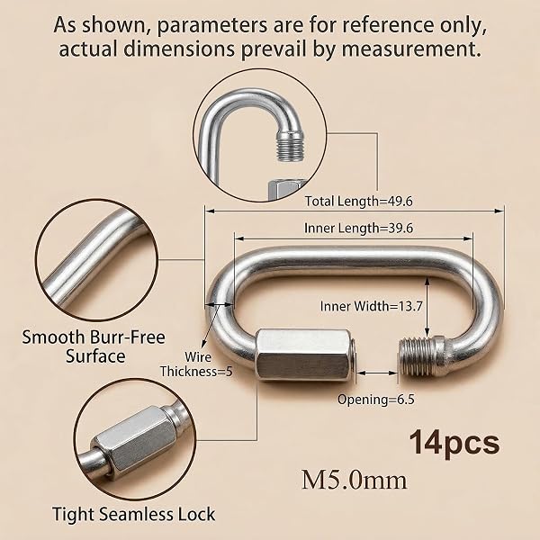 14 Pièces Maillon Rapide Mousqueton à Vis M5 en Acier Inoxydable 304 avec Verrouillage Sécurisé et Capuchon de Protection pour Cordes et Chaînes - 4