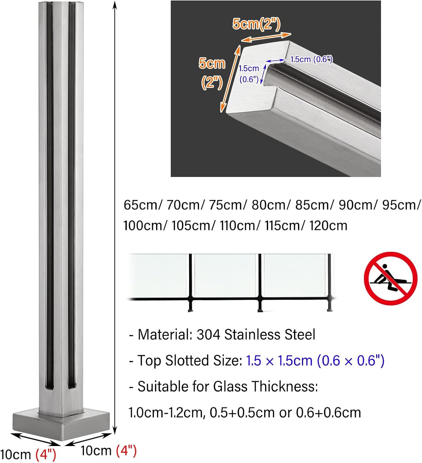 Glass Railing Post Clamp Indoor, Commercial Home Deck Ballisters Post System for Staircase Balcony Safety, Windproof Spigot Fence Support Column, Silver