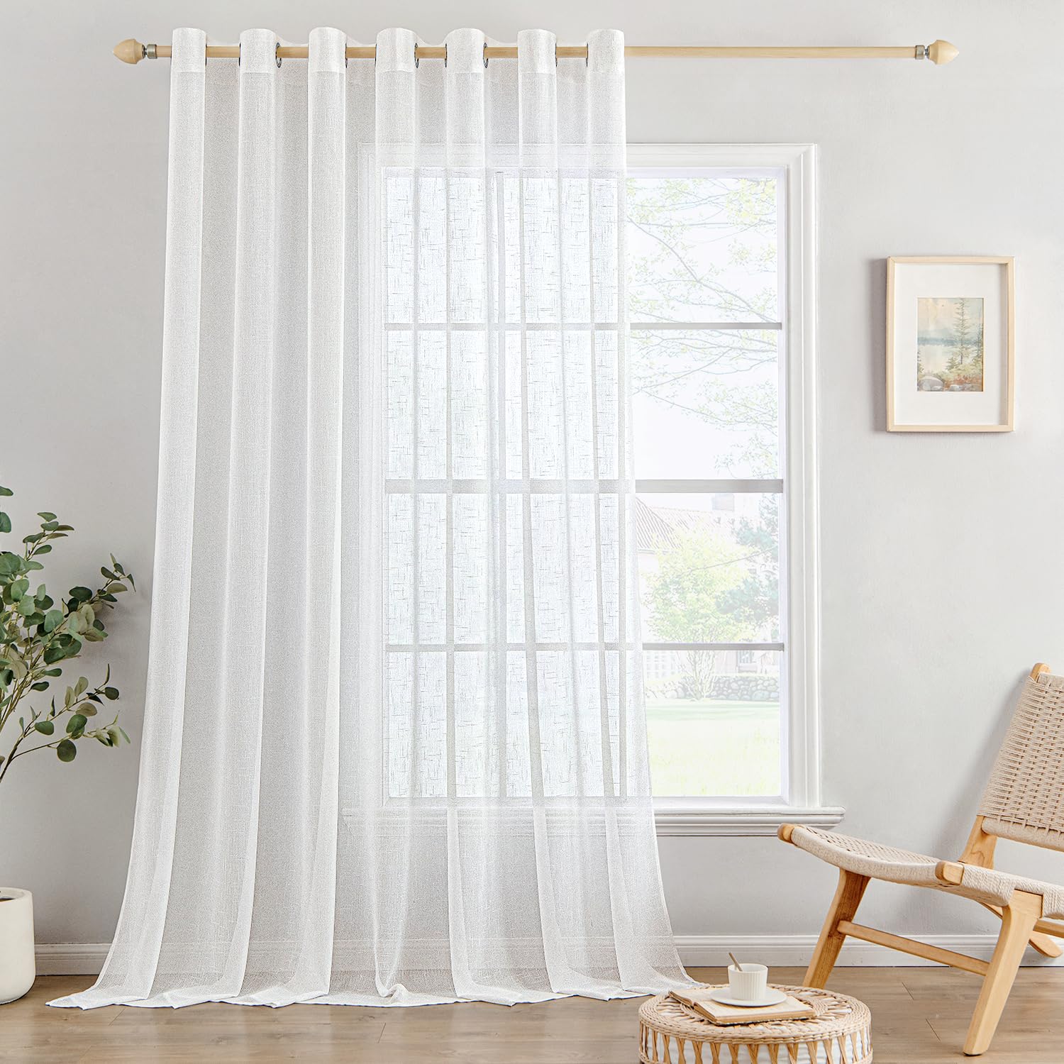 Rideaux voilages de fenêtre blanc effet lin MIULEE 300x245cm pour grand salon