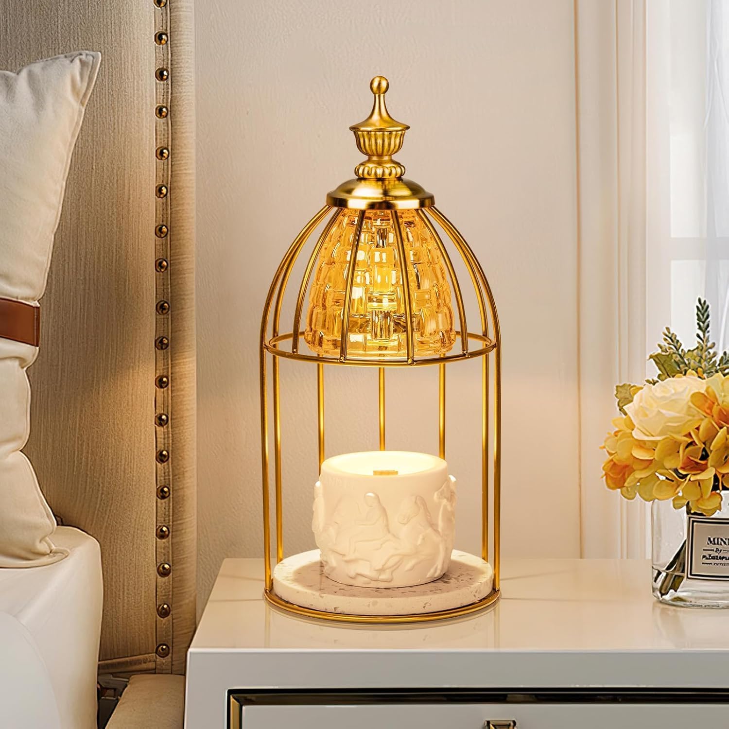 TantaScent Electric Candle Warmer Lamp in Vintage Birdcage Design with Timer – Scented Jar Candle Melter for Home Decor, Housewarming, Birthday, and Christmas (Includes 2 Bulbs)