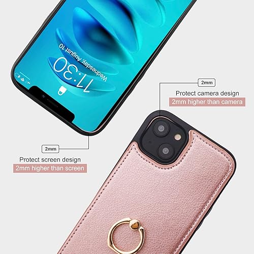 Miniatura 8 de Folosu Funda tipo billetera compatible con iPhone 14 con soporte para tarjetas, rotación de 360, soporte de anillo de dedo con función atril,