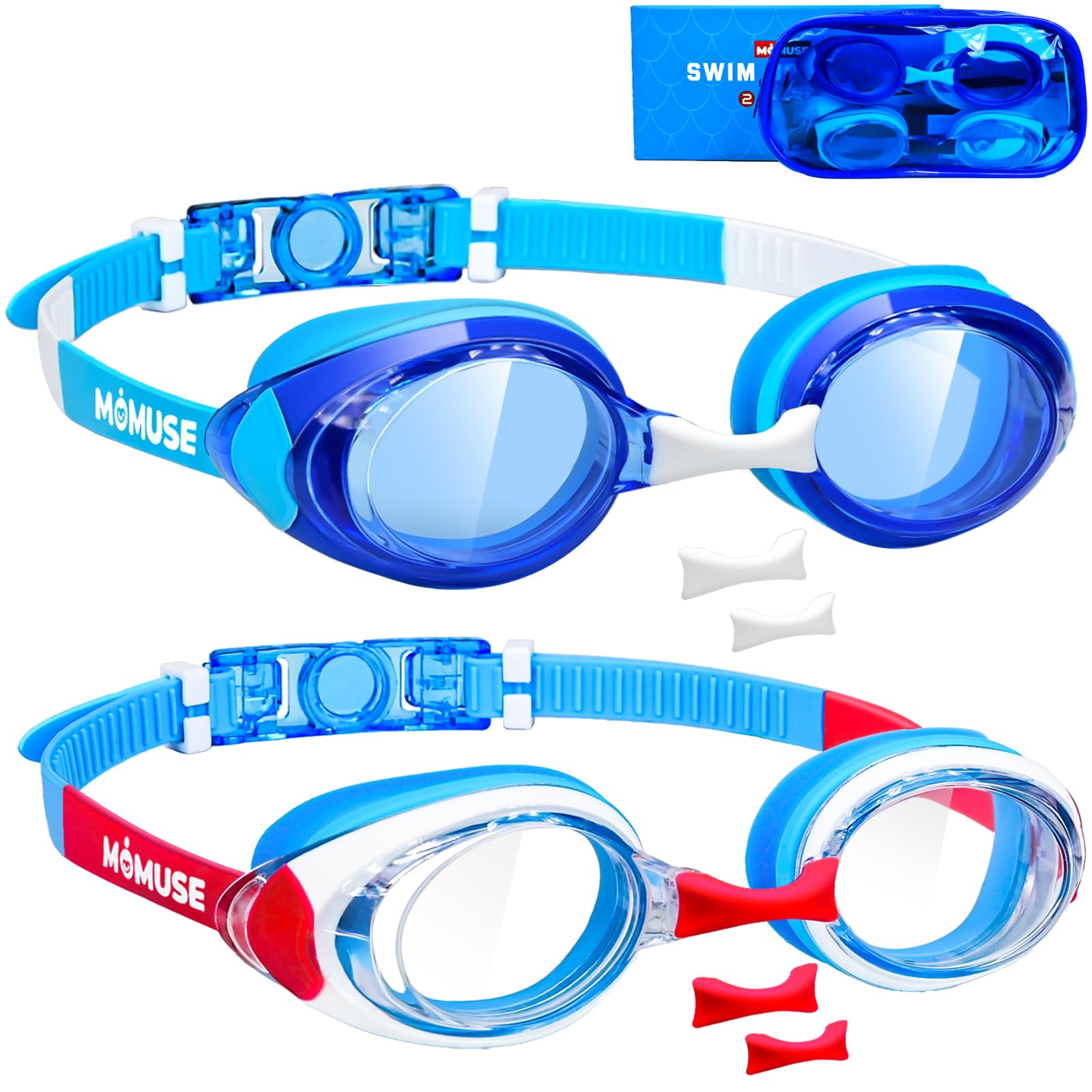 MOMUSE Gafas de natación para niños paquete 2 unidades antivaho a prueba de fugas