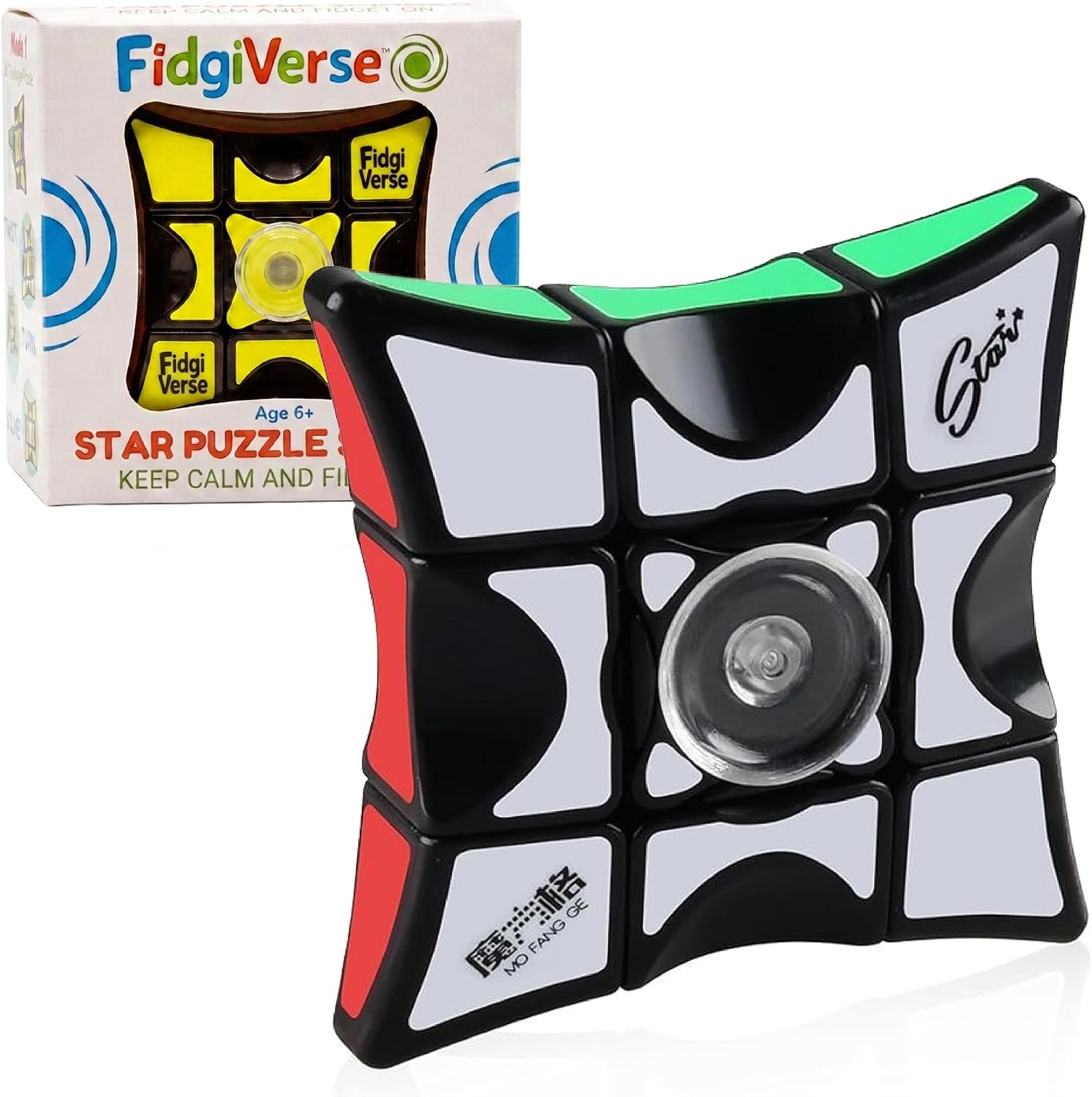 Star Fidget Spinner 1x3x3 Magic Cube Puzzle Toy | Spinner and Color-Matching Cube in One, Great for Calming Fidget Play