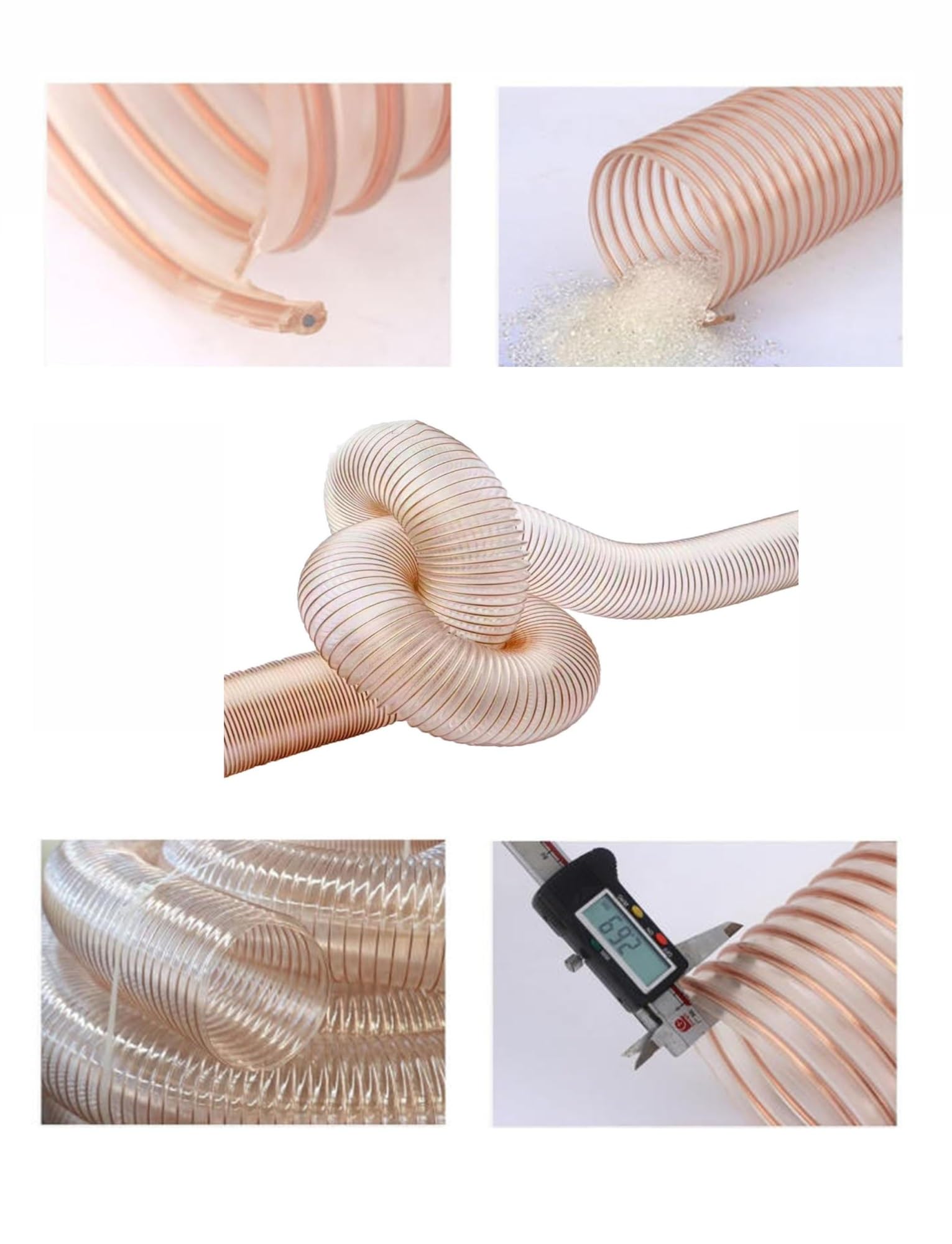 Manguera flexible transparente de vacío con espiral de alambre de acero integrado, 39.4 pulgadas de longitud para una extracción eficiente de humos