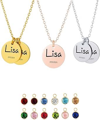 Edelstahl Namenskette – Halskette Damen mit Monatsstein, wasserfest & verstellbar – Liebevoll personalisierte Geschenke für Frauen, Weihnachtsgeschenke für Beste Freundin, Mama [Roségold]