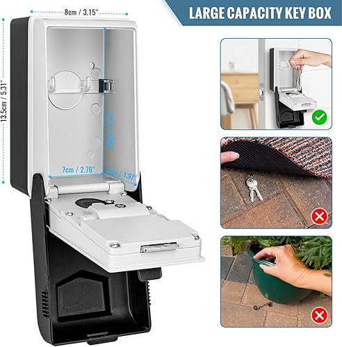 Miniatura 5 de HUANLANG Caja de bloqueo de llave de montaje en pared, caja de bloqueo de combinación para exteriores con diales iluminados, caja de seguridad