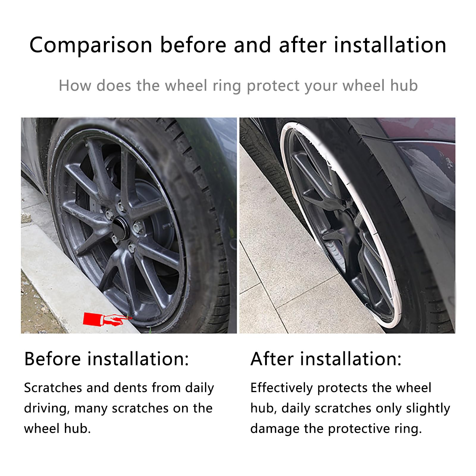 Protection de jante de voiture – Bande de protection anti-rayures – Installation facile – Protection de jante durable – 40,6 cm