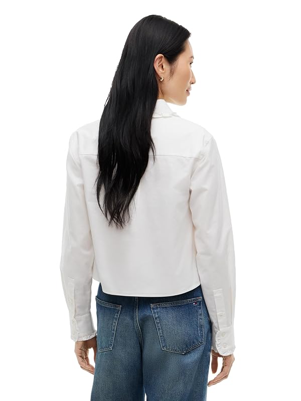 Tommy Hilfiger Women's Long Sleeve Cropped Cotton Oxford Shirts with Stretch, Ecru Medium by Tommy Hilfiger - Used condition - Image 4