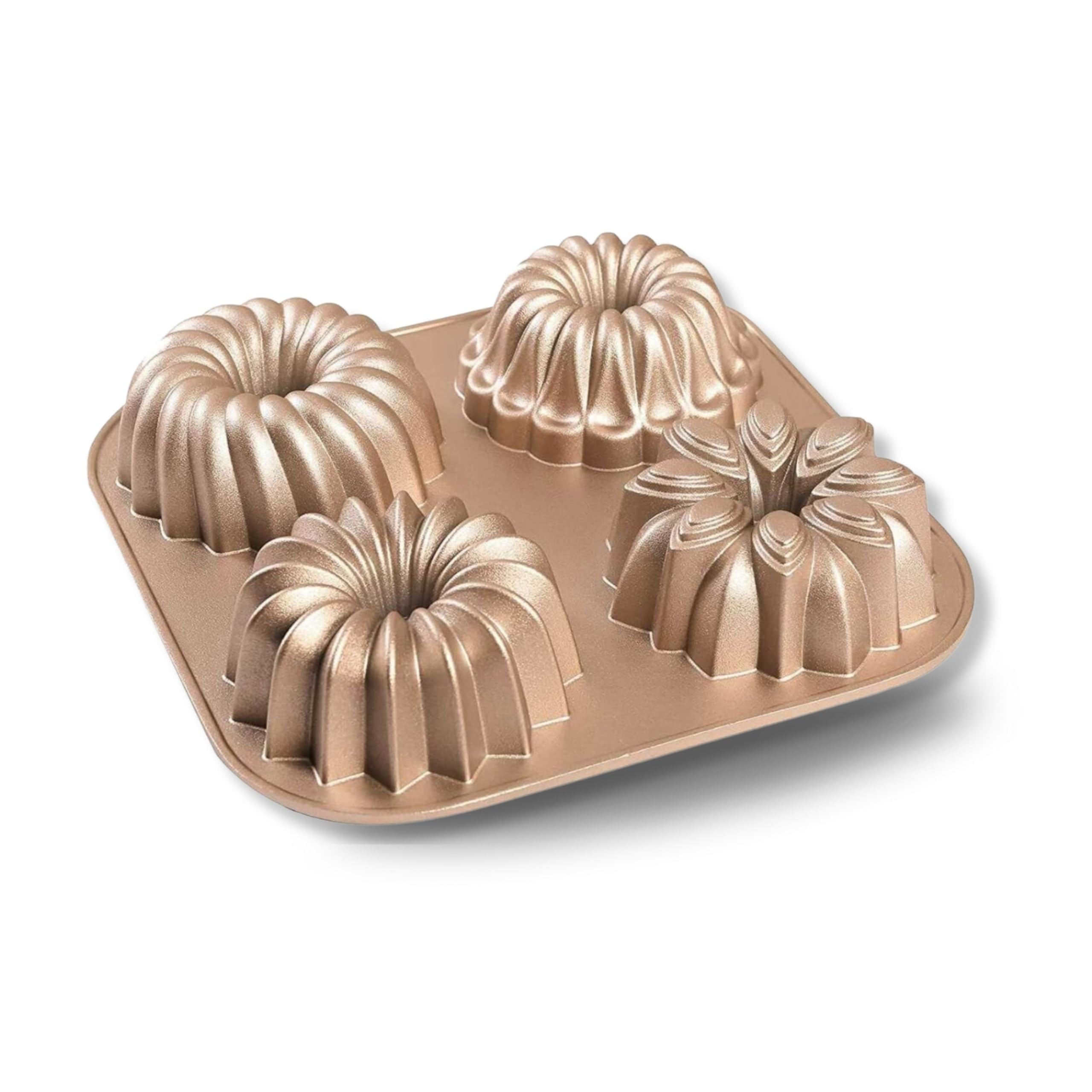 Baker's Secret Nonstick for Fluted Cake Pan, Heavy Duty Die Cast Aluminum Fluted Cake Baking Pans, 2 Layers Non-stick Coating For Easy Release - Cast Aluminum Collection (4mini joys)