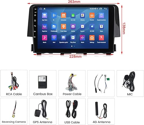 Miniatura 9 de Biorunn Android 11 - Radio estéreo de coche para Honda Civic 2016 2017 2018 2019 2020, unidad principal de navegación GPS incorporada para Android