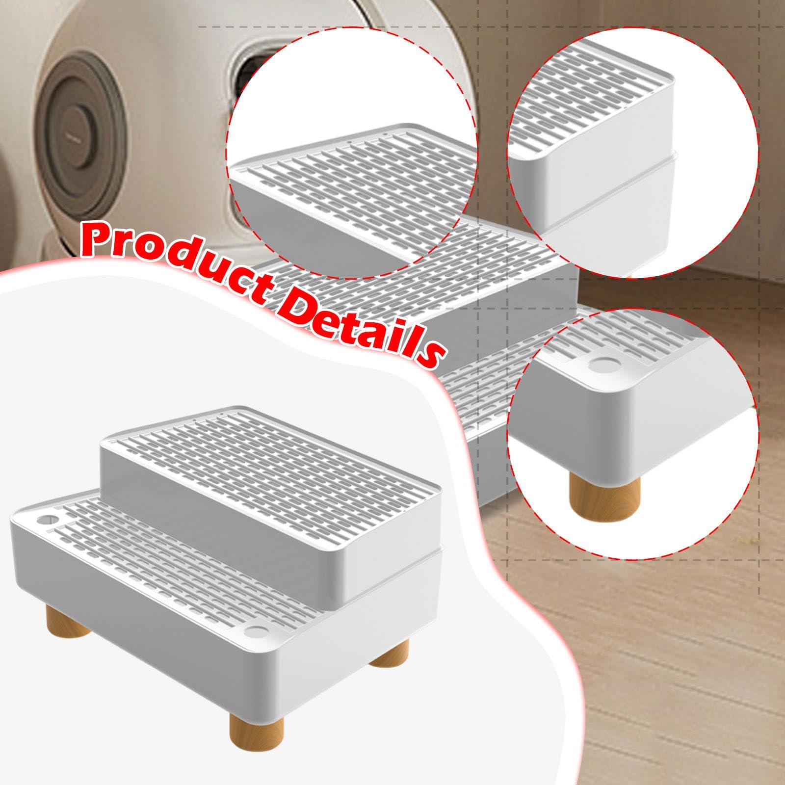 2 Stück Katzenrampe Litter Box Ramp mit Abnehmbarer Filtermatte und Rutschfestem Boden, Katzenstreu Matte mit Verstellbare Höhe für Mehrkatzenhaushalt, Katzenklo, Katzentoilette, Weiß