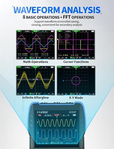 FNIRSI 2C53T Upgraded Handheld Oscilloscope, 50MHz Bandwidth, 3IN1 Digital Oscilloscope Multimeter DDS Generator, 250MS/s Sampling Rate, 19999 Counts, Voltage, Current, Capacitor, Resistor, Diode Test - 3
