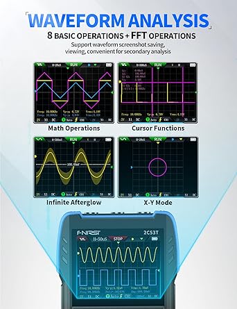 FNIRSI 2C53T Upgraded Handheld Oscilloscope, 50MHz Bandwidth, 3IN1 Digital Oscilloscope Multimeter DDS Generator, 250MS/s Sampling Rate, 19999 Counts, Voltage, Current, Capacitor, Resistor, Diode Test