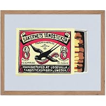 Monem Art Vintage Swedish Safety Matches Illustration Print - Retro Matchbox Graphic Art Poster - Wall Decor for Living Room, Bedroom or Office - 12x16 Beige Framed Wall Art by Studio Mandariini