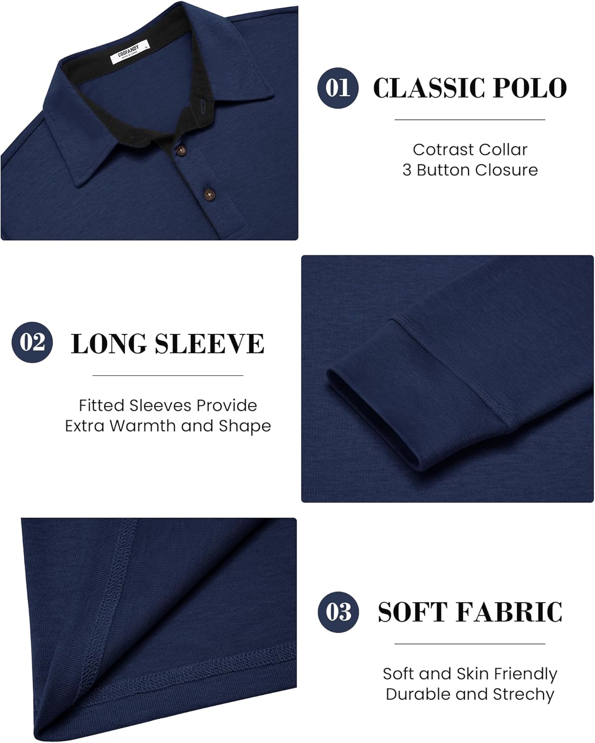 COOFANDY Mens Long Sleeve Polo Shirts Classic Casual Button Polo Tee Lightweight Collared Golf Shirt - Image 6