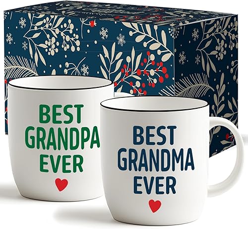 Triple Gifffted Worlds Best Grandparents - Tazas de café para abuela y abuelo, ideas de regalos de nietos, nietos, nuevo anuncio de abuelos por