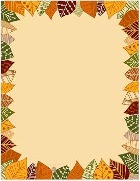 Modern Thanksgiving Leaf Border Letterhead / 50 Seasonal Printer Paper Sheets / 8.5" x 11" Fall Leaves Illustration/Beautiful Autumn Stationery
