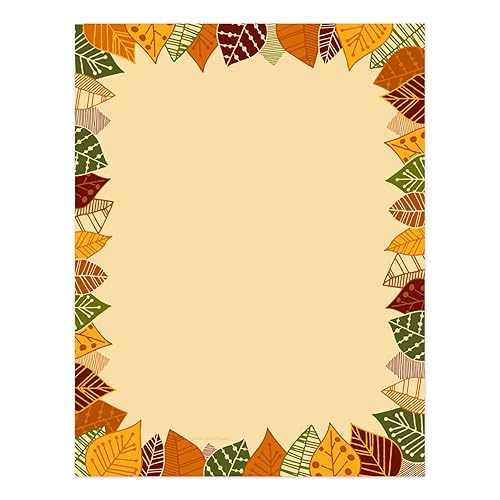 Modern Thanksgiving Leaf Border Letterhead / 50 Seasonal Printer Paper