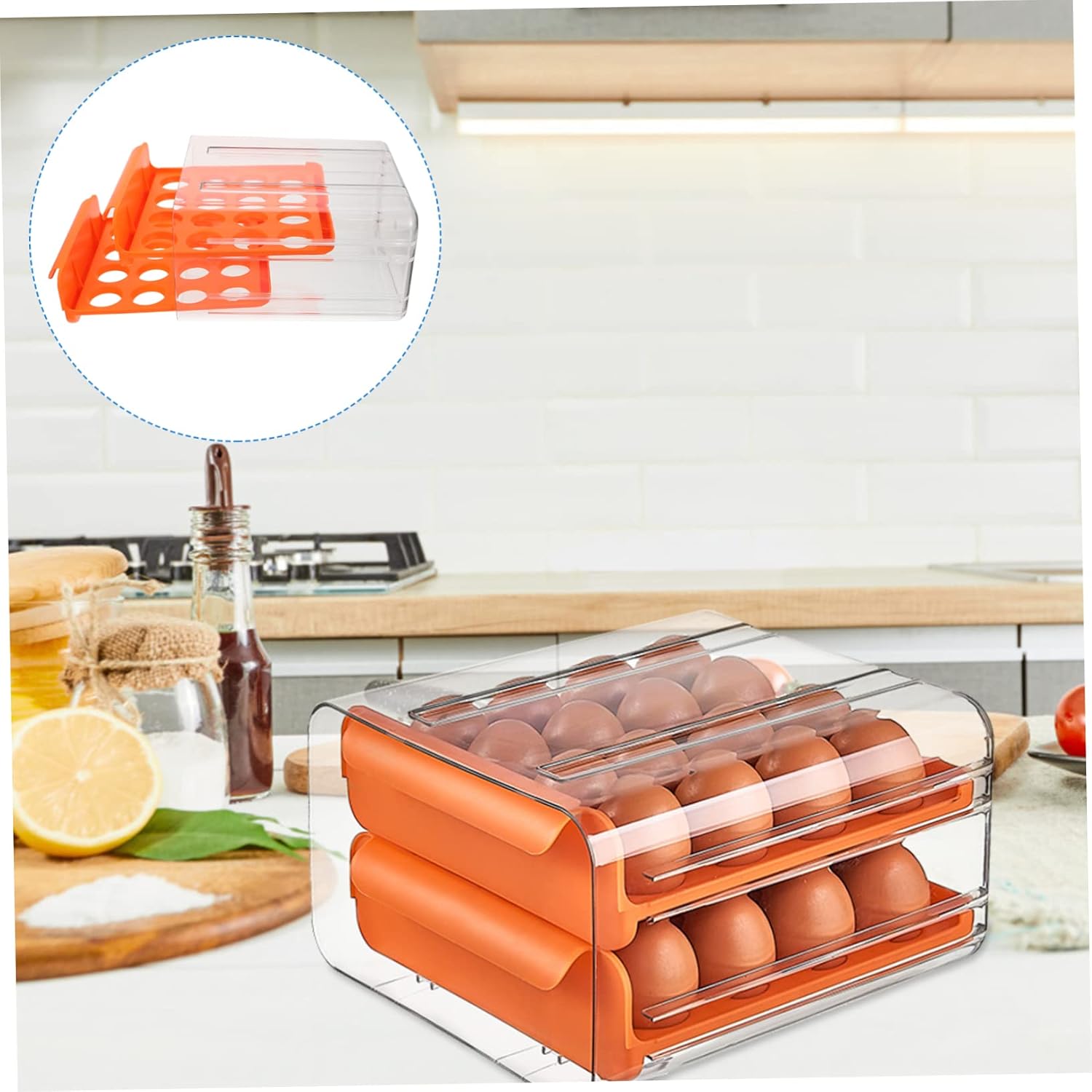 HOMSFOU 1piece Egg Storage Container Double Layer Compartment Egg Holder for Refrigerator Organizer Ventilation Window for Kitchen and Picnic Use