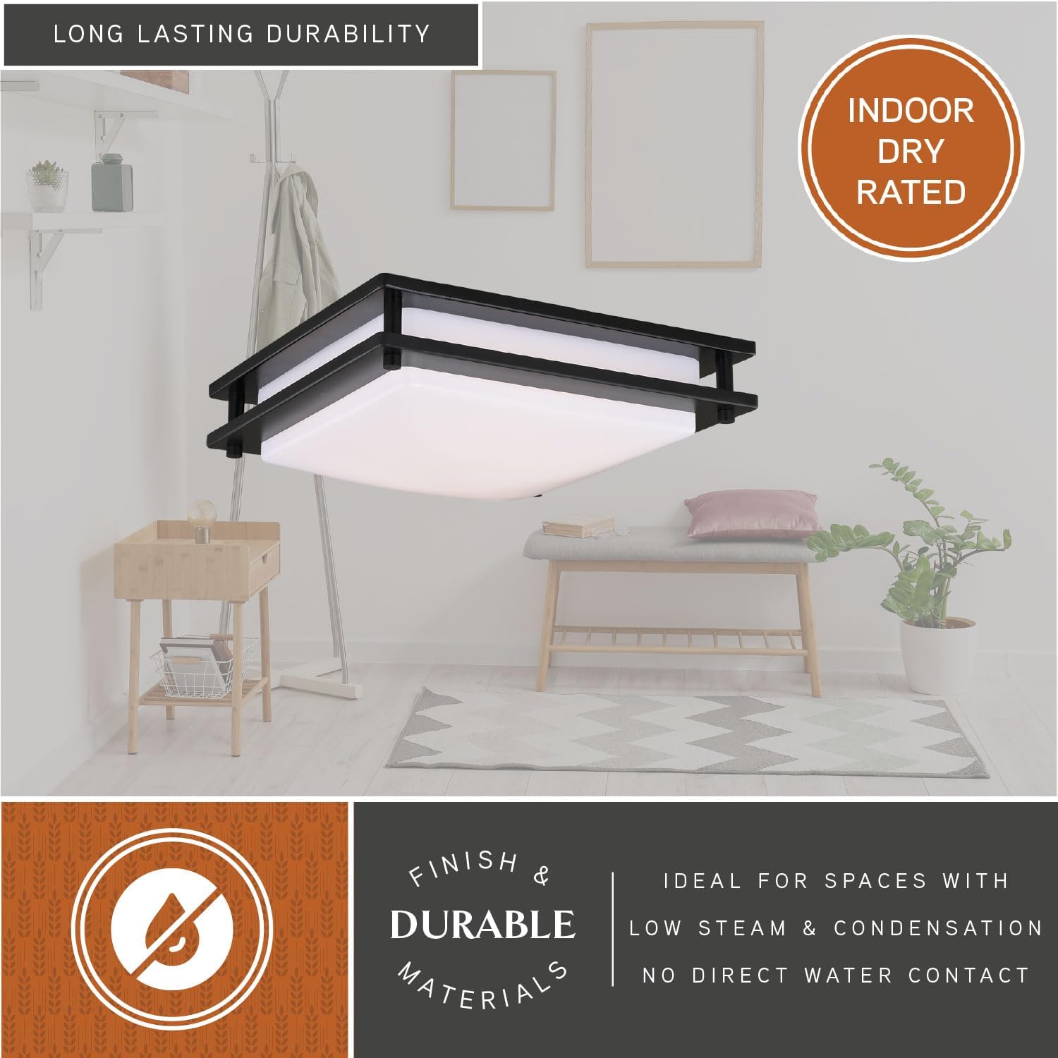 VAXCEL Horizon 12-in W LED Bronze Flush Mount Ceiling Light Fixture White Shade