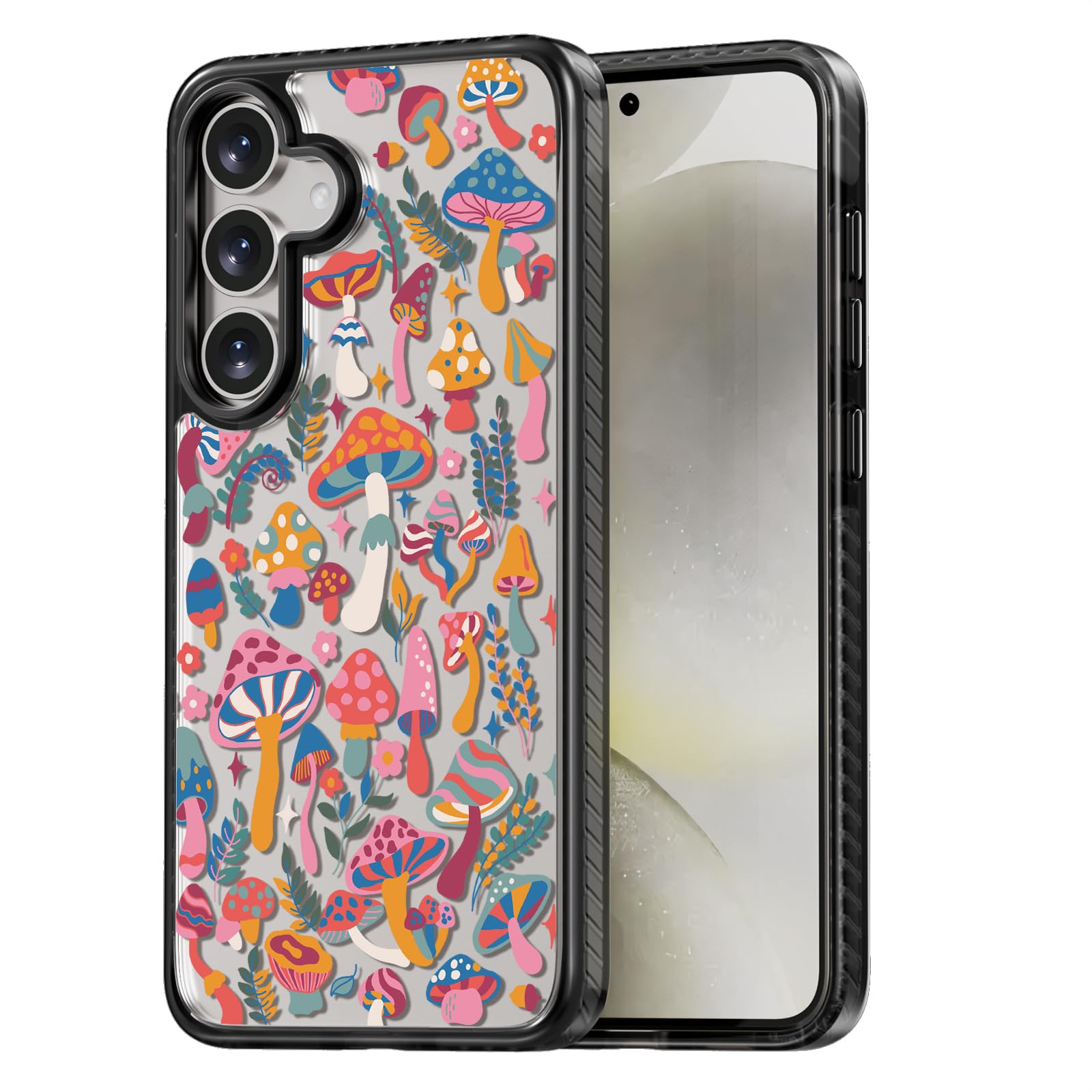 Rosarnnah for Samsung Galaxy S25 Case Aesthetic Black, Mushroom Jungle | Cute Funny Pattern Design for Girls Women Men, Durable Shockproof 6.2" Phone Case 6.6ft Drop Protection for Fashion Daily Mushroom Jungle(B25) Basic Case Samsung Galaxy S25