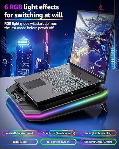 Miniatura 5 de MOUNTUP Almohadilla de enfriamiento RGB para laptop de 13 a 19 pulgadas, enfriador de laptop para juegos máximo de 3500 RPM, soporte de almohadilla