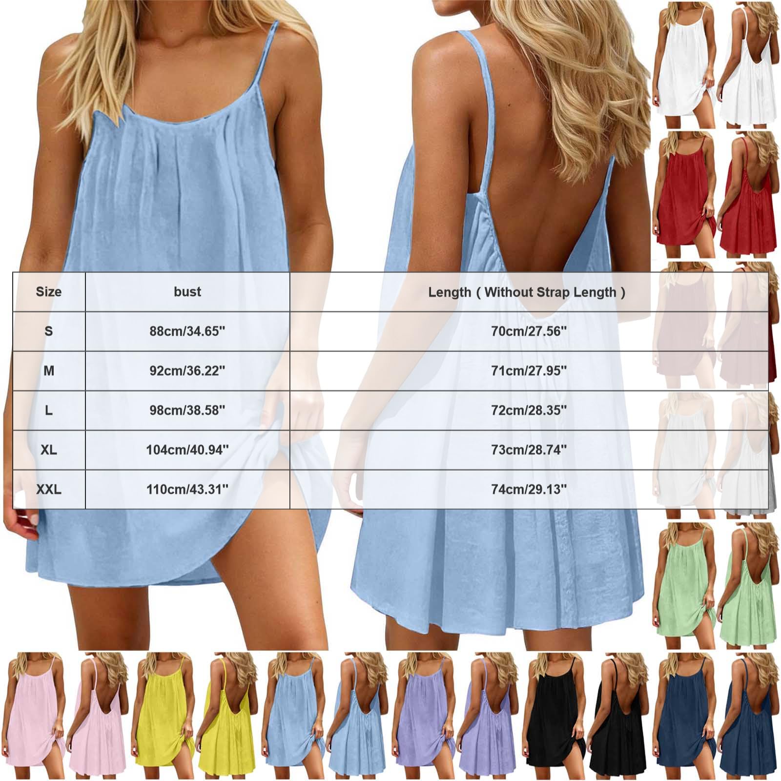 Damska 2026 Bez pleców Cami Sundress Letnia Plaża Casual Maxi Spaghetti Pasek Luźna Długa Sukienka Wakacyjny Strój Sukienki dla Kobiet Bez Rękawów Jednolity Kolor Lounge Zwiewny Dom Odzież wewnętrzna