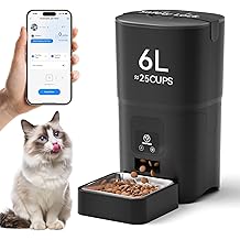 PAPIFEED Automatic Cat Feeder 6L Large Capacity, Smart WiFi Feeder with App Control &amp; Stainless Steel Bowl for Cats Dogs, Anti-Clog Anti-Theft Design, 2.4GHz Only, Easy Setup, Black