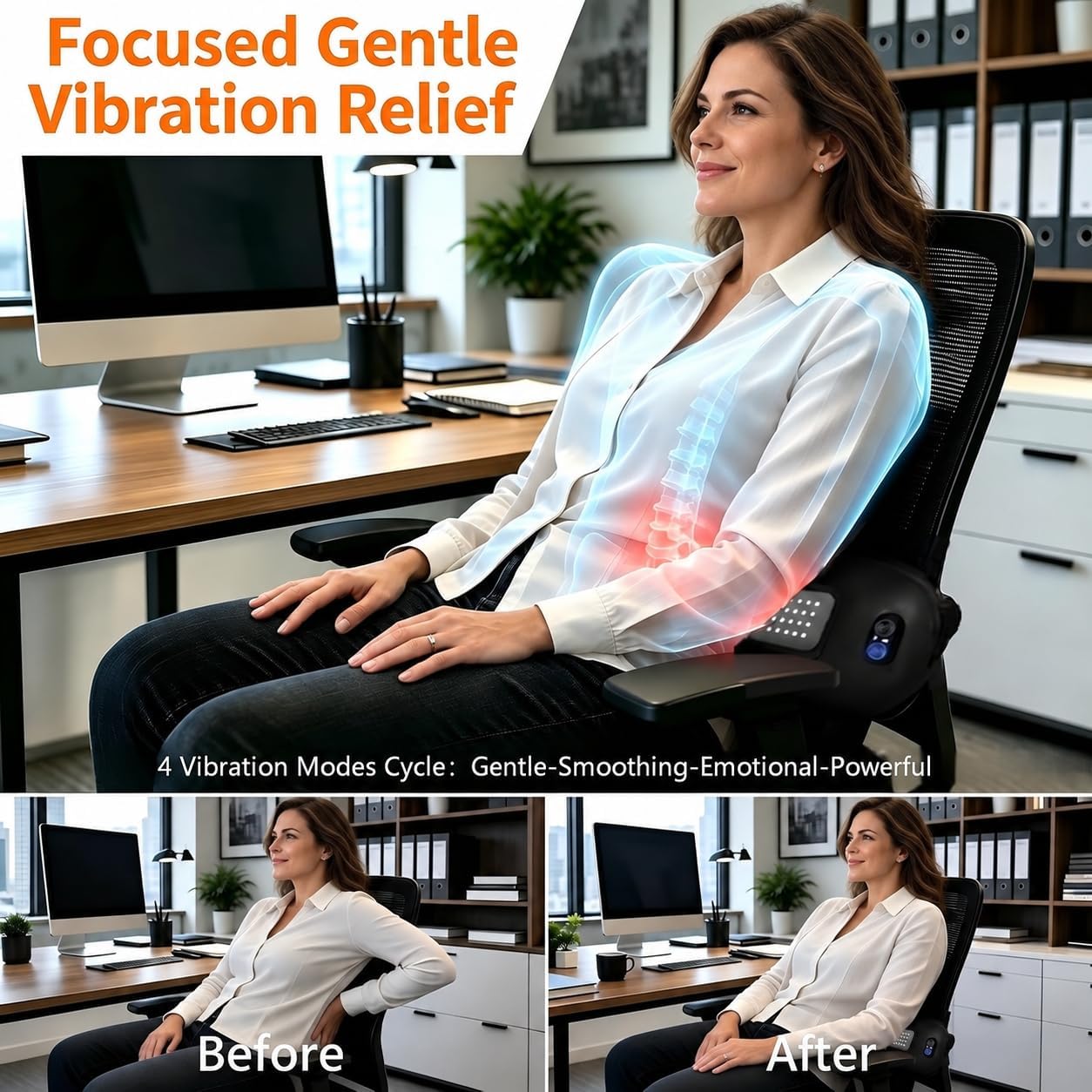 TOOWELL Lumbar Support Pillow - Cordless Lower Back Massager with Red Light