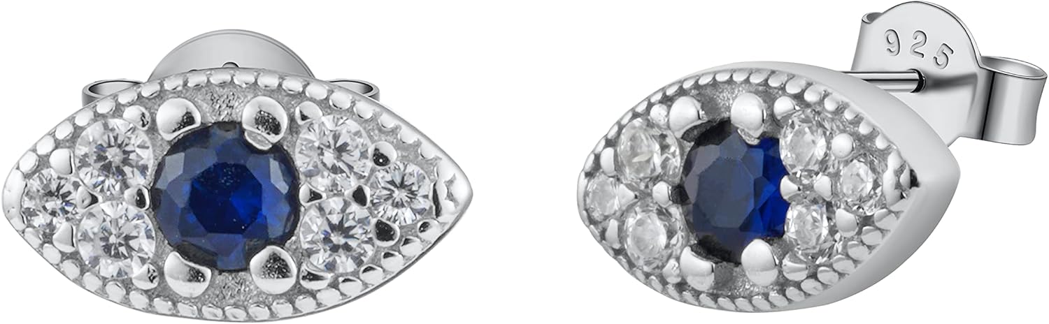 Dainty Evil Eye Crystal Pave Stud Earrings in 925 Sterling Silver & 14K Gold PVD