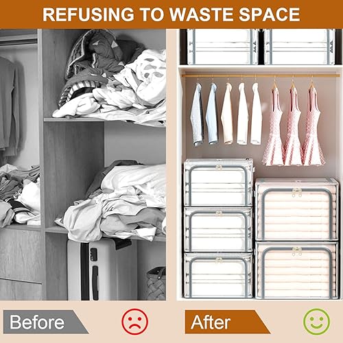 Miniatura 5 de Paquete de 3 contenedores de almacenamiento de ropa, bolsas de almacenamiento de ropa con asa duradera, organizadores plegables transparentes debajo