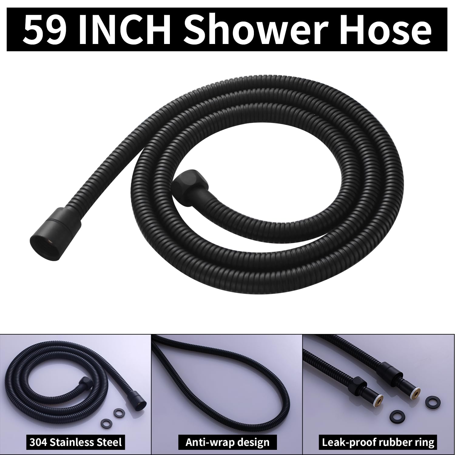 AYIVG Cabezal de ducha de mano de metal con manguera de acero inoxidable de 59 pulgadas, 2 en 1, ducha de mano de alta presión, color negro mate