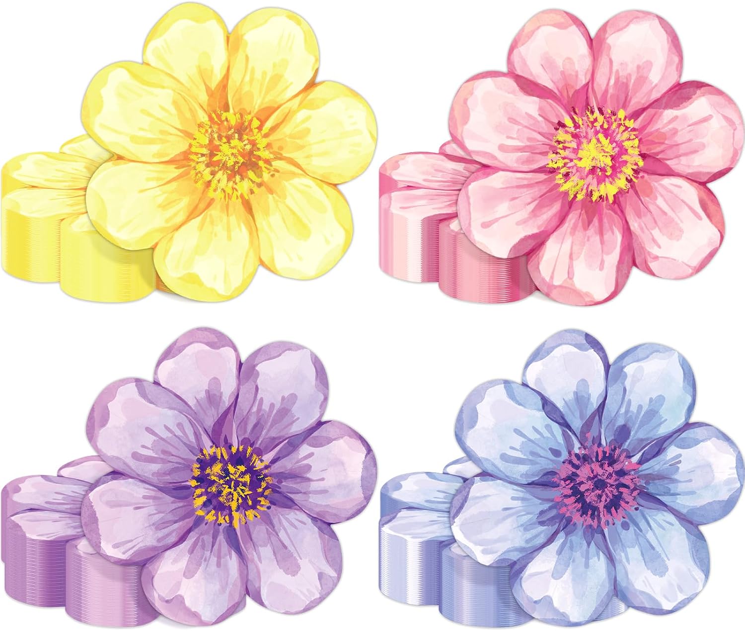Flowers Shaped Napkins Spring Floral Disposable Napkins Spring Floral Shaped Paper Tableware Watercolor Flower Theme Decorations for Wedding Bridal Baby Shower Tea Birthday Party Supplies (100 PCS)