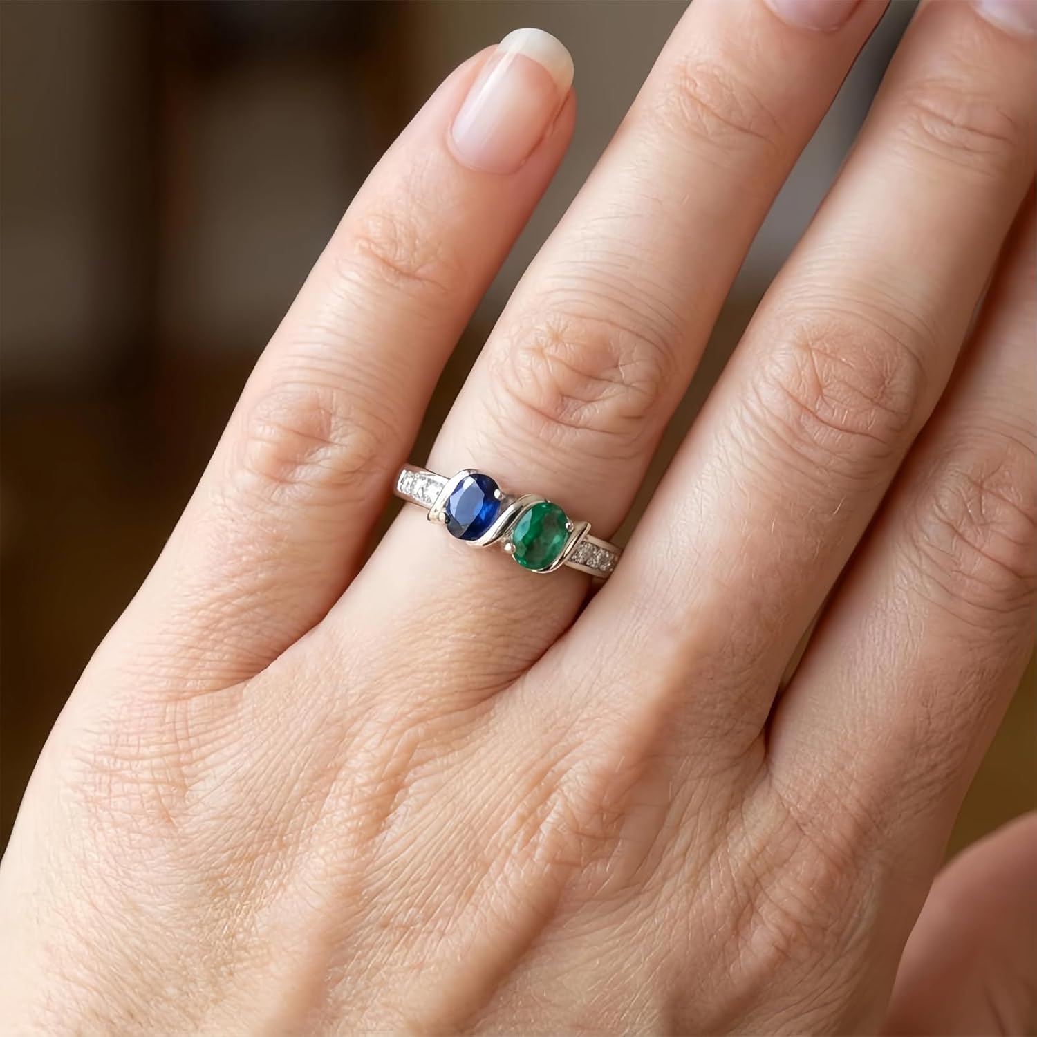 Personalized 1-5 Birthstone Rings for Women 10K 14K 18K Gold Oval Shaped Birthstone Family Mother's Ring Anniversary Ring for Wife Mom Size 4-15